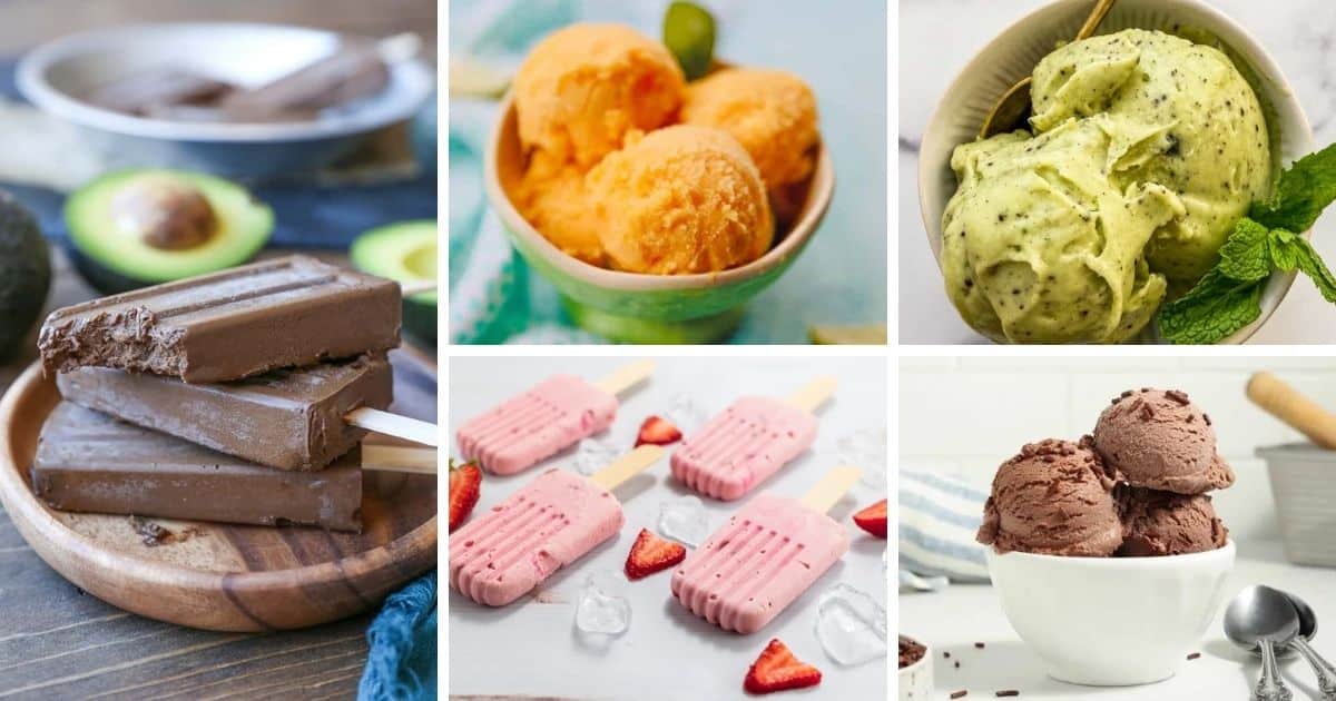 5 recipes images - dairy free popsicles, fudgesicles, sorbet and ice cream.