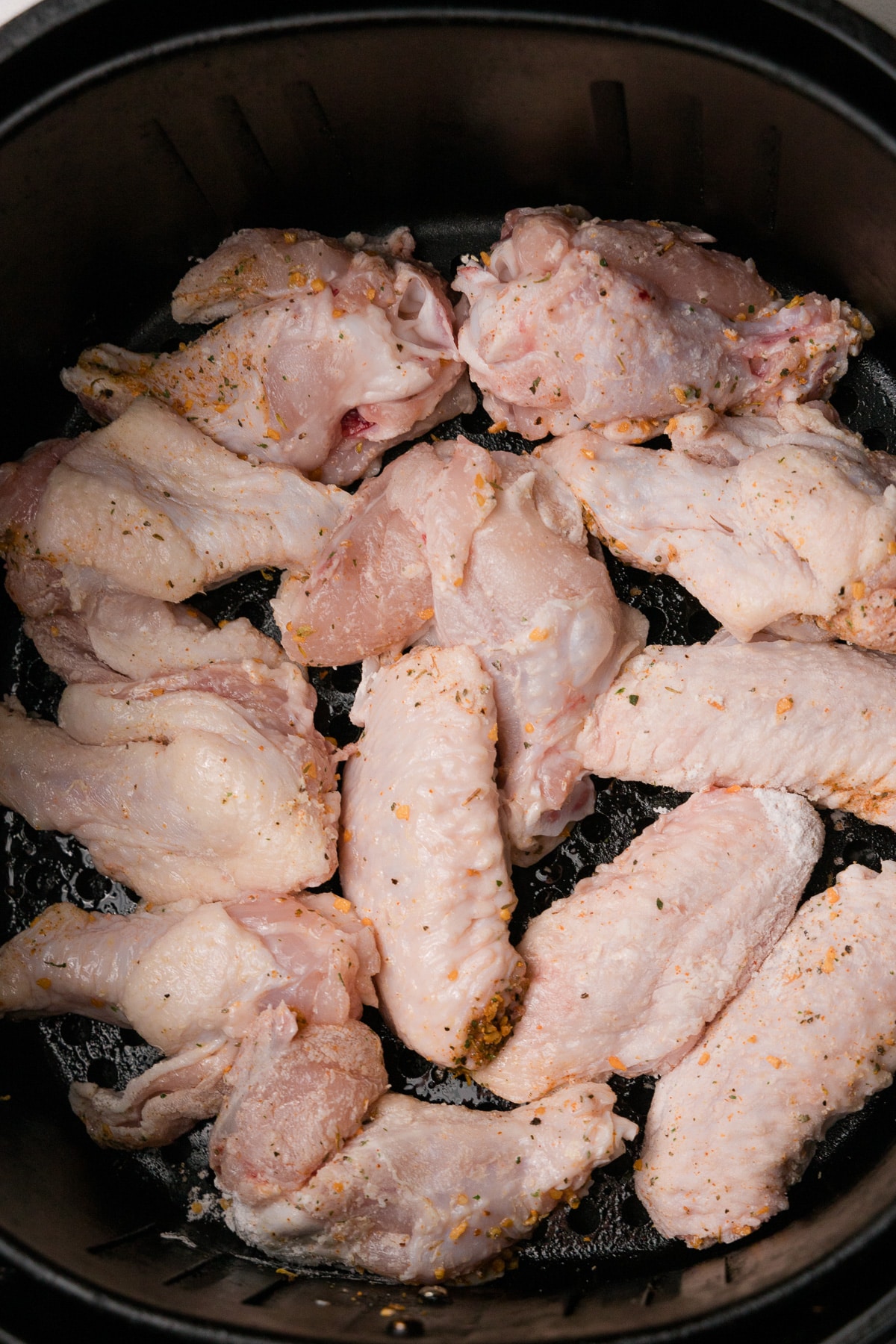 Wings ready to cook in the air fryer.
